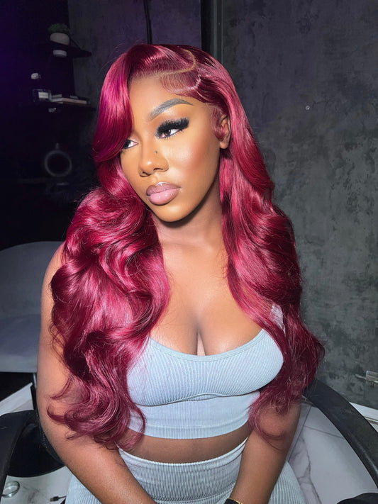 Red/Burgundy Transparent Lace Frontal Wig - ALL TEXTURES