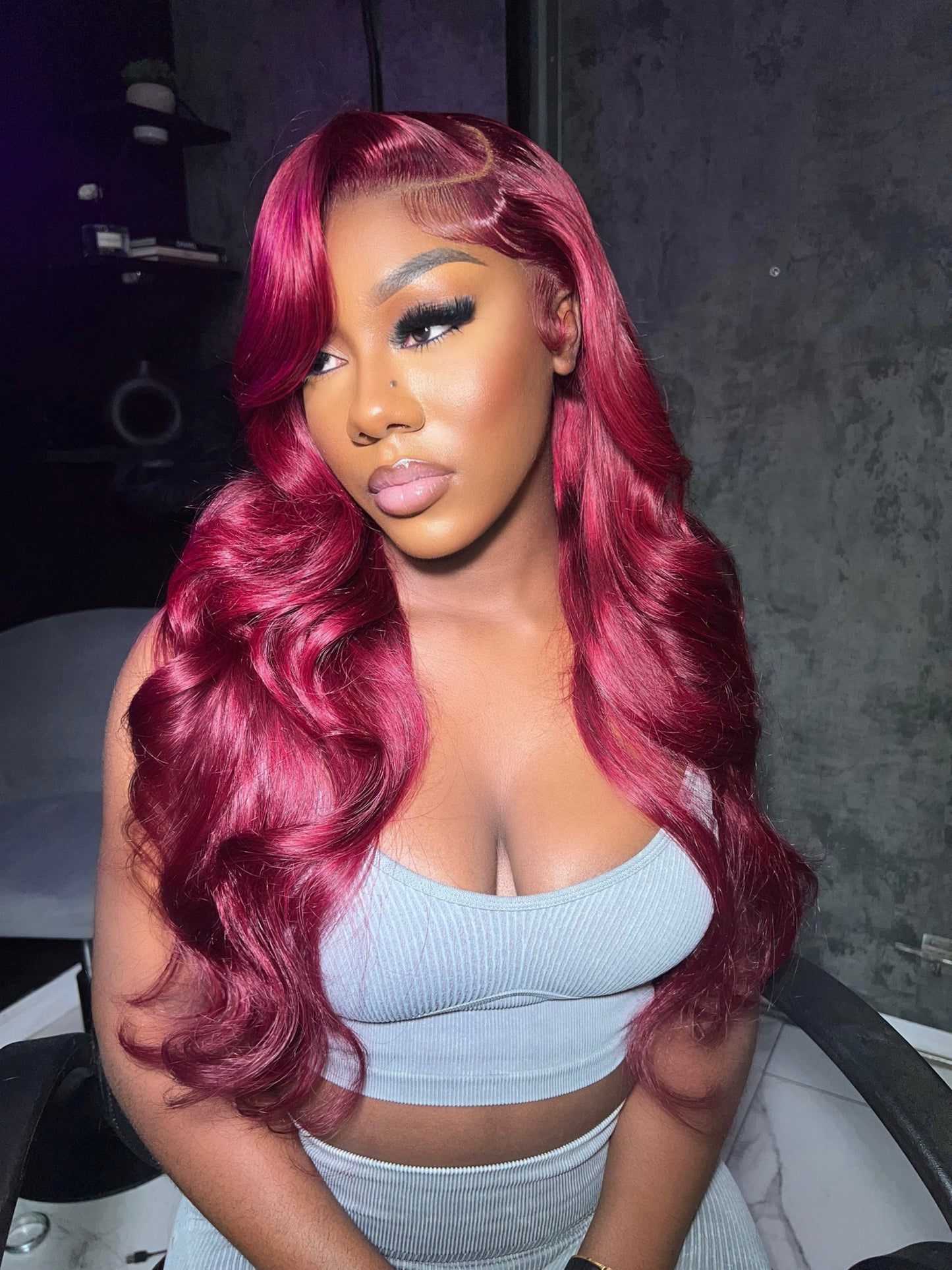 Red/Burgundy Transparent Lace Frontal Wig - ALL TEXTURES